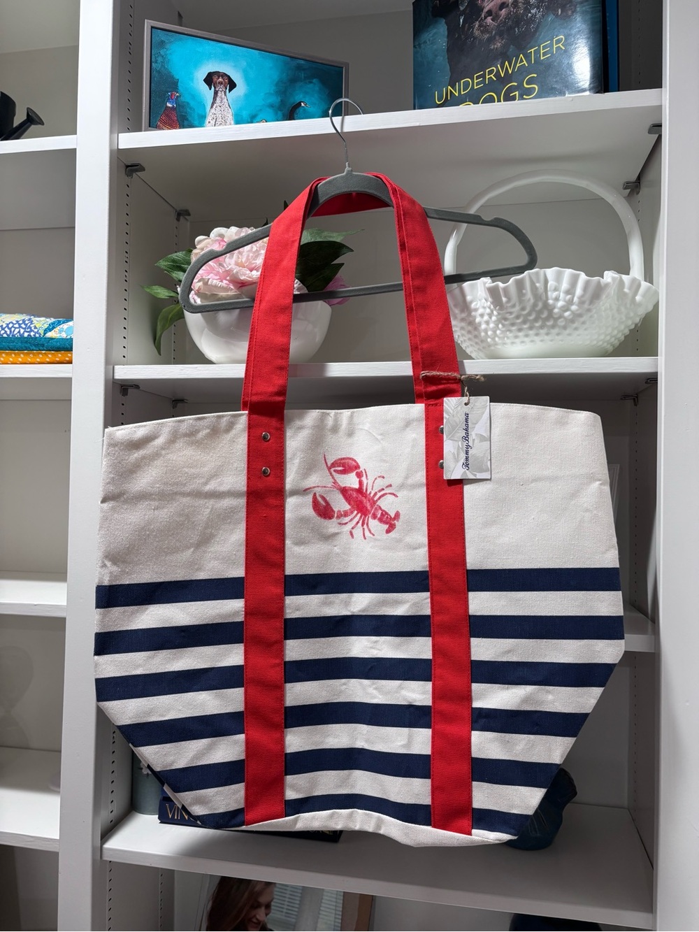 NWT Tommy Bahama Lobster Stripe XL Canvas Tote Bag